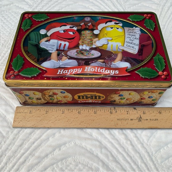 Vintage Lot M&Ms Xmas Christmas Cookie Candy Rectangular Tin Box Canister Contnr - Picture 8 of 11